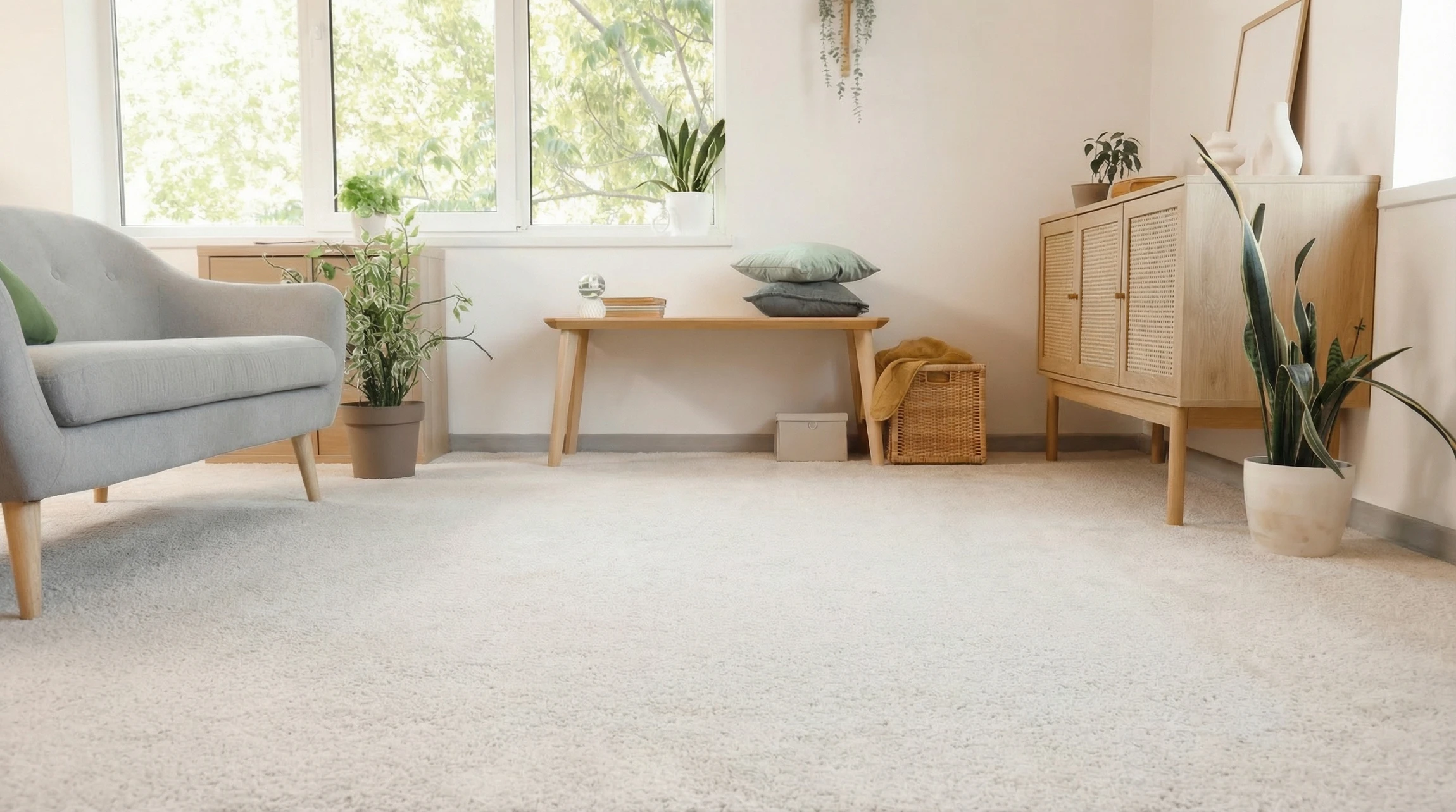 Photographie professionnelle d'un showroom de revêtements de sol montrant un espace d'exposition intérieur bien éclairé avec des échantillons de moquette de différentes textures et couleurs exposés sur le sol ou sur des présentoirs. Au premier plan, une moquette de qualité supérieure avec une texture riche et invitante en teintes neutres ou chaudes. L'arrière-plan montre d'autres options de revêtements et un décor professionnel de showroom moderne. L'image doit communiquer confort, variété de choix et ambiance accueillante d'un espace commercial spécialisé.